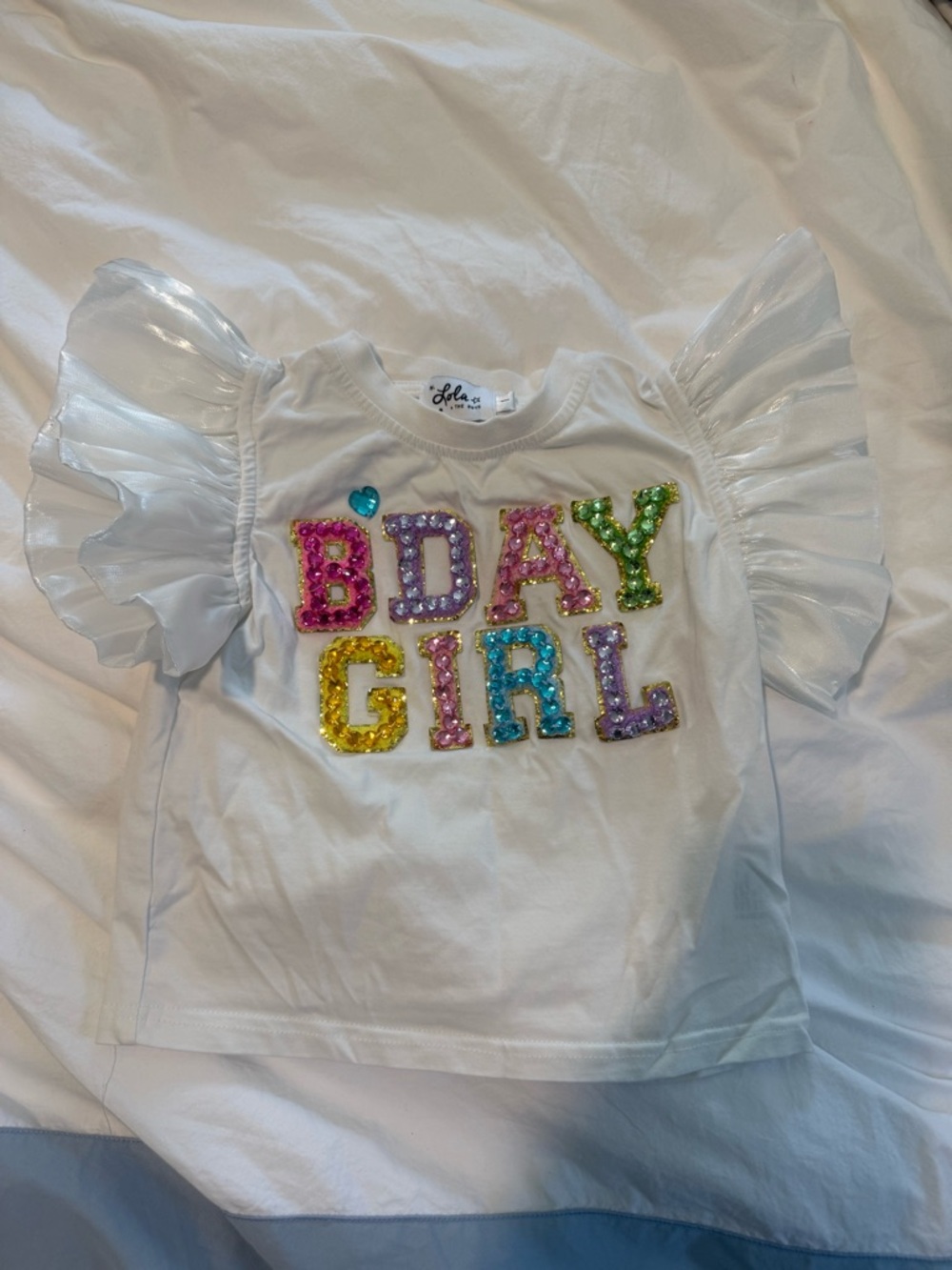 Lola + The Boys White Sequin 'BDAY GIRL' Embellished Tee